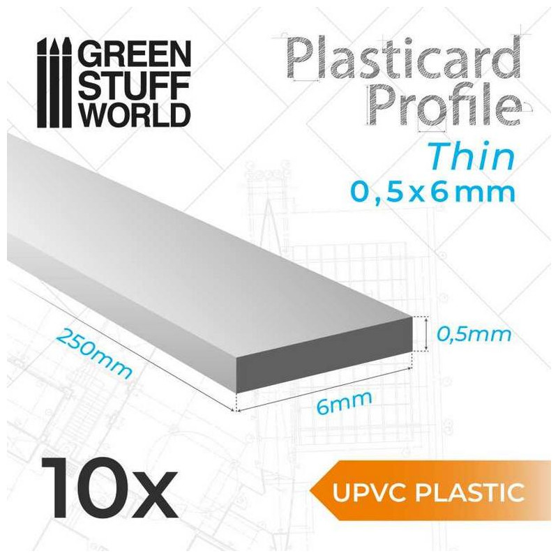 Perfil Plasticard uPVC - Fino 0.50mm x 6mm