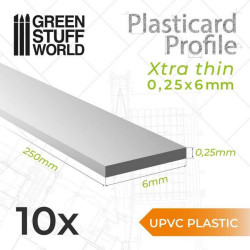 Perfil Plasticard uPVC - Ultra Finas 0.25mm x 6mm