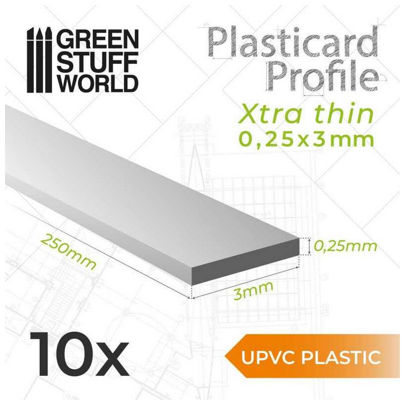 Perfil Plasticard uPVC - Ultra Finas 0.25mm x 3mm