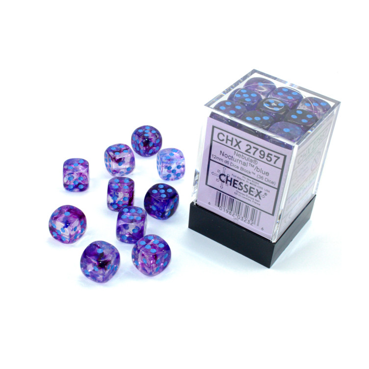 Nebula 12mm D6 Nocturnal/blue Luminary Dice Block (36 dice)