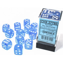 Borealis 16mm D6 Sky Blue/white LuminaryDice Block (12 dice)