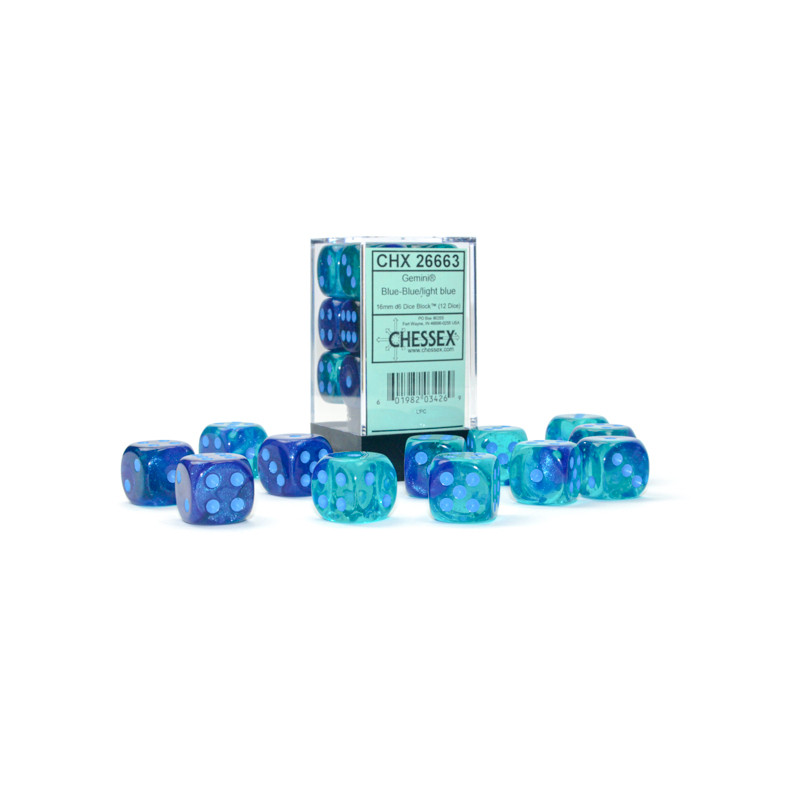 Gemini 16mm D6 Blue-Blue/light blue Luminary Dice Block (12)