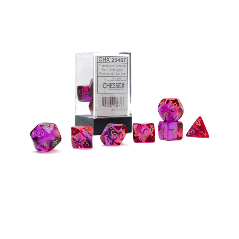 Gemini Polyhedral Translucent Red-Violet/gold 7-Die Set