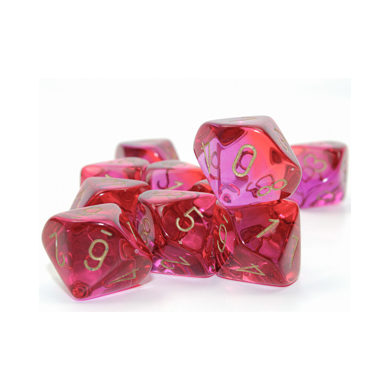 Gemini Translucent Red-Violet/gold Set of 10 D10s