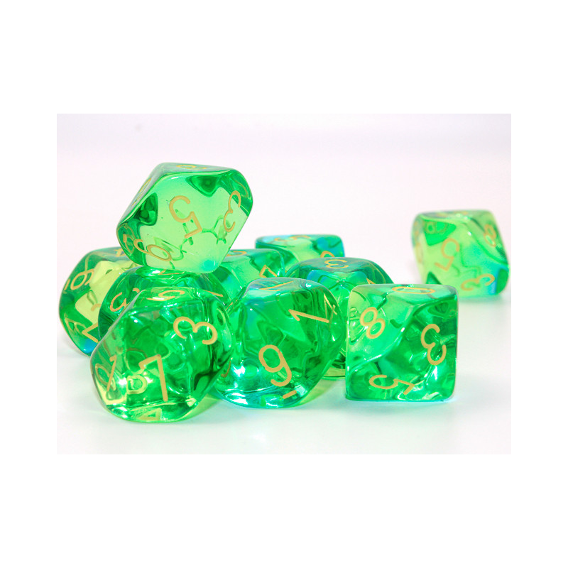 Gemini Translucent Green-Teal/yellow Set of 10 D10s