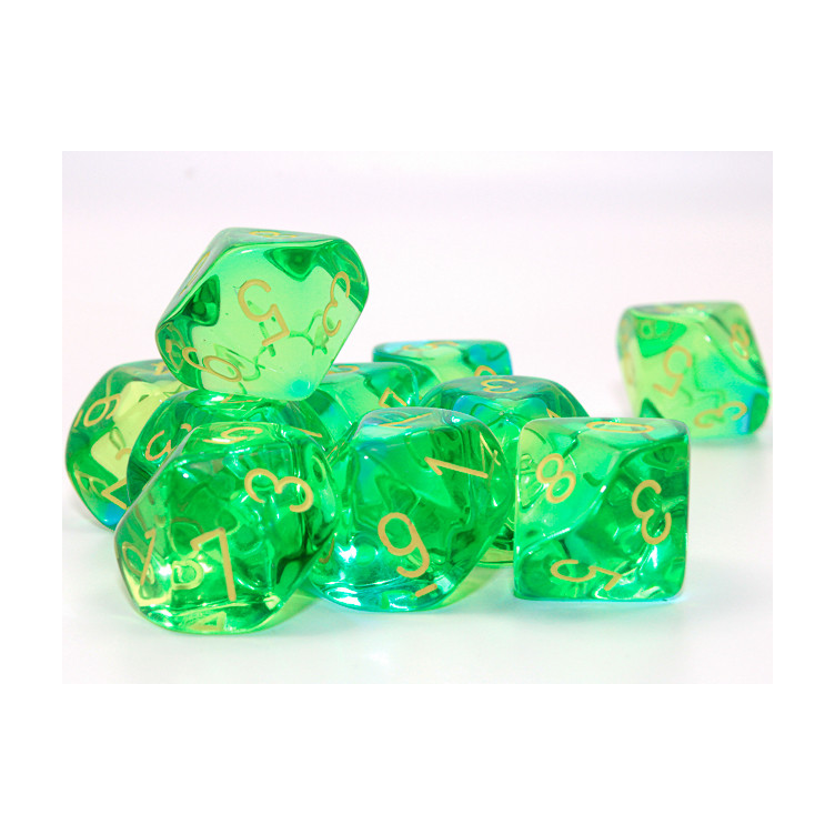 Gemini Translucent Green-Teal/yellow Set of 10 D10s