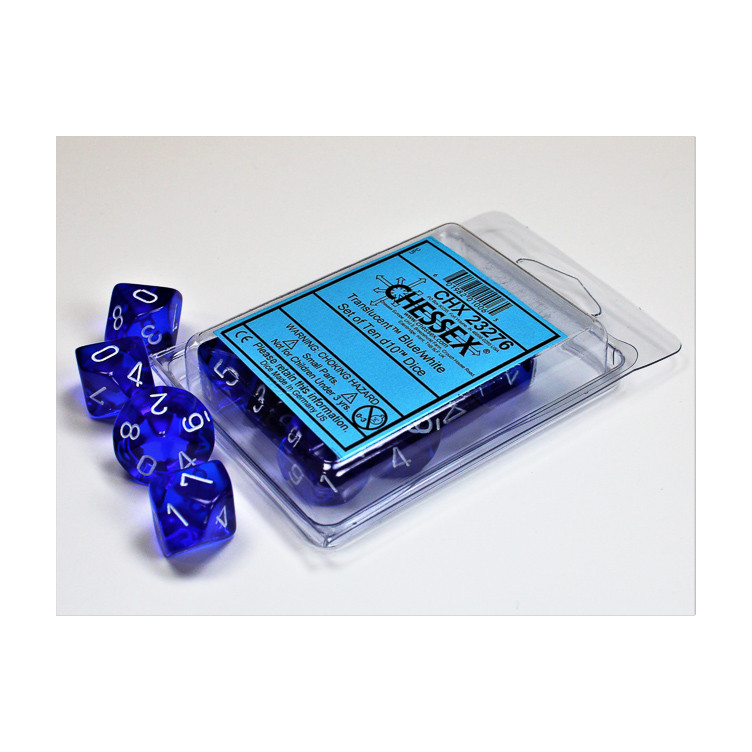 Translucent Blue/white Set of Ten D10's