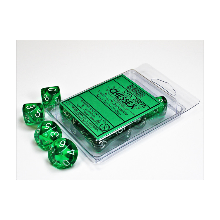 Translucent Green/white Set of Ten D10's