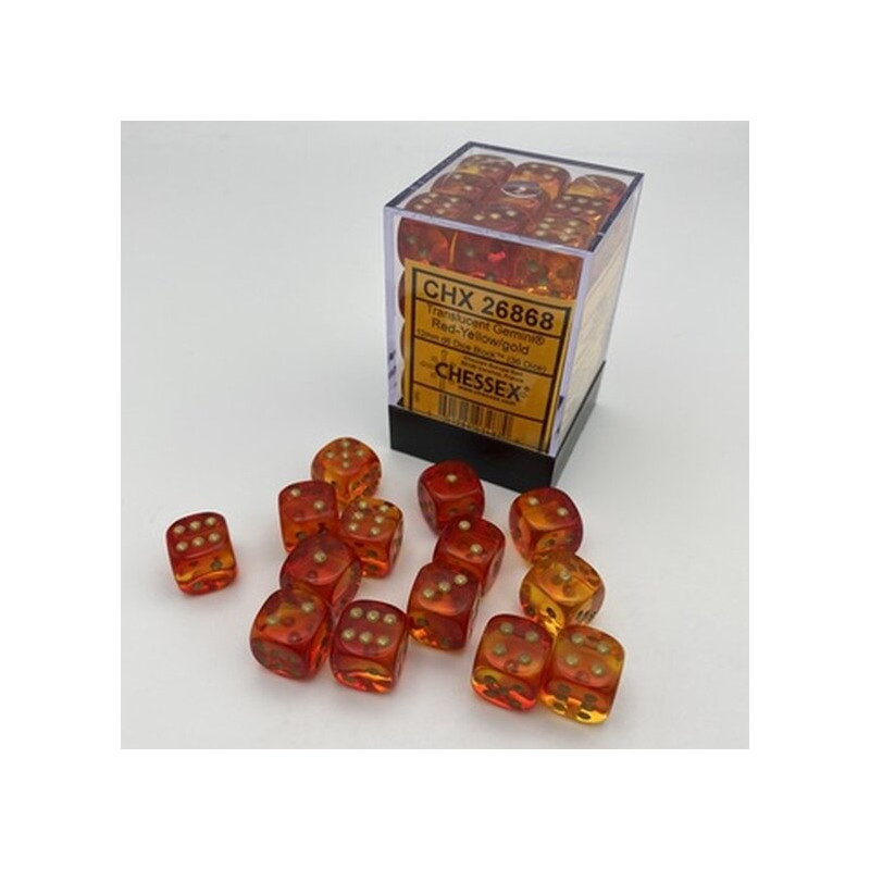 Gemini 12mm D6 Translucent Red-yellow/gold Dice (36)