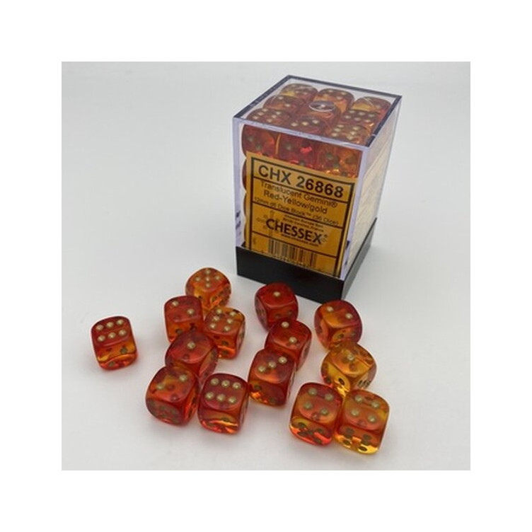 Gemini 12mm D6 Translucent Red-yellow/gold Dice (36)