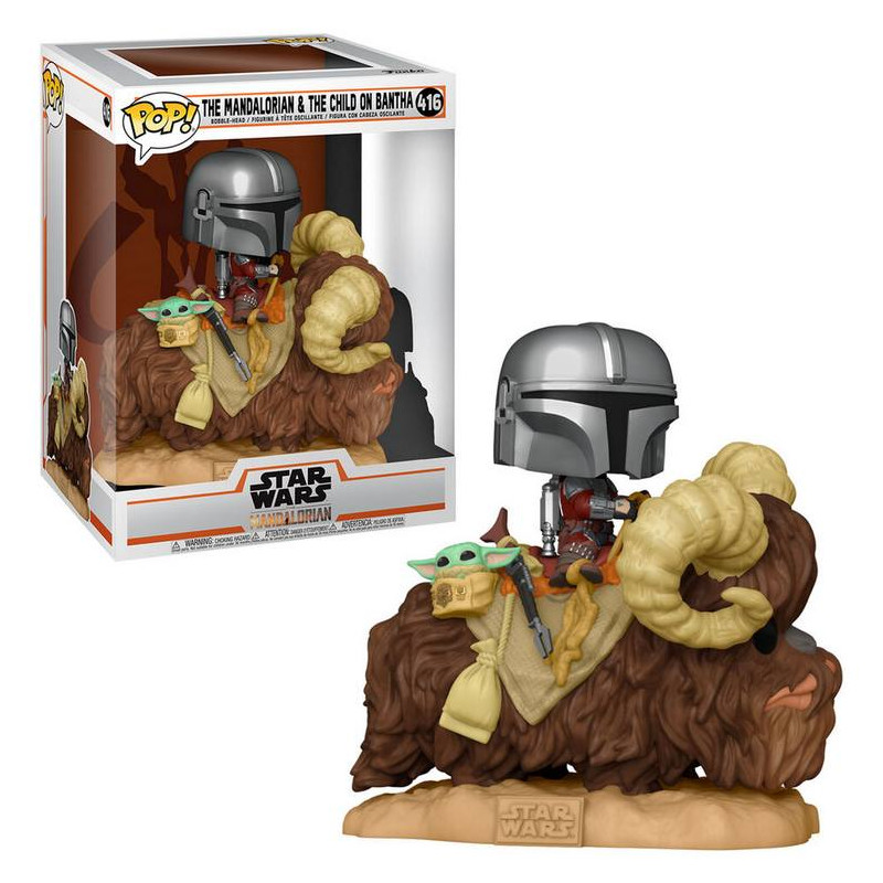 SW POP! The Mandalorian Mando on Bantha with Child in Bag