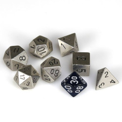 Specialty Dice Sets: Solid Metal Silver Colour Poly 7 die set