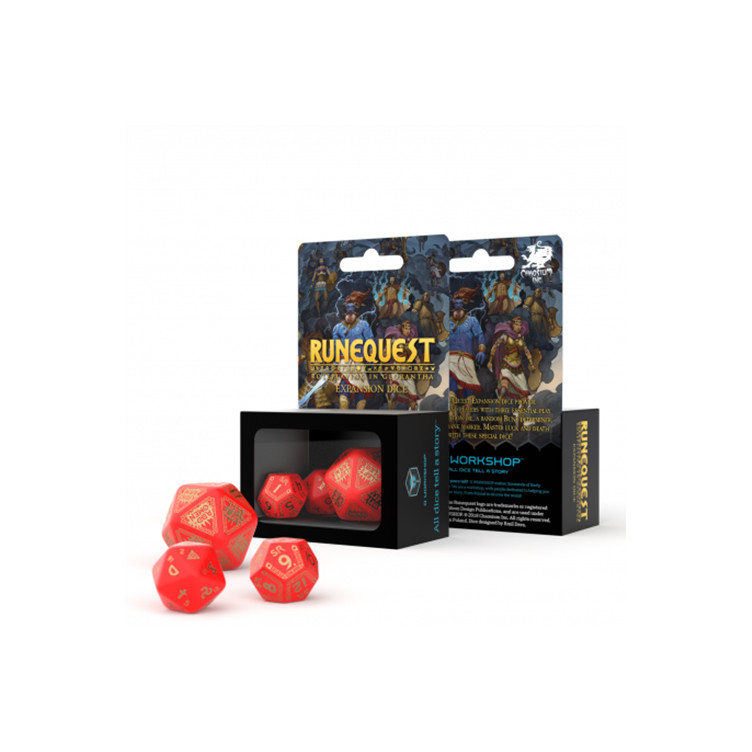 Runequest Expansion Set de dados rojo y dorado (3)