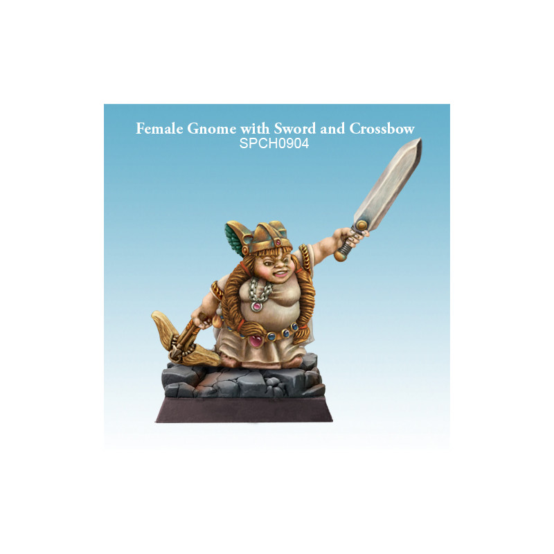 Female Gnome with Sword and Crossbow