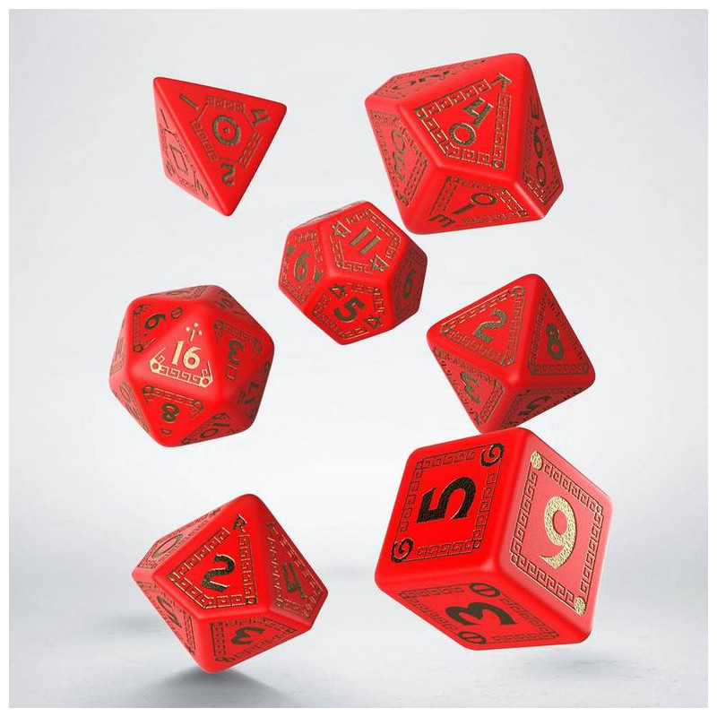 RuneQuest Set de Dados rojo y dorado (7)