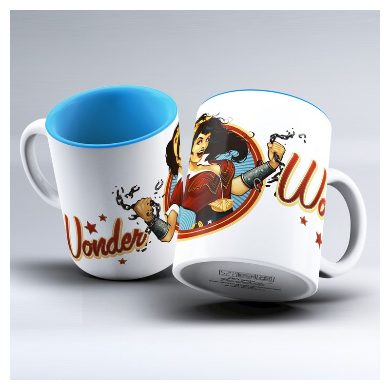 Wonder Woman Cadena Taza Blanca-Azul Ceramica Universo DC