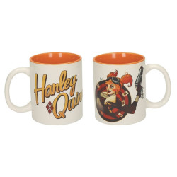 Harley Quinn Pistola Taza Blanca-Naranja Ceramica Universo DC