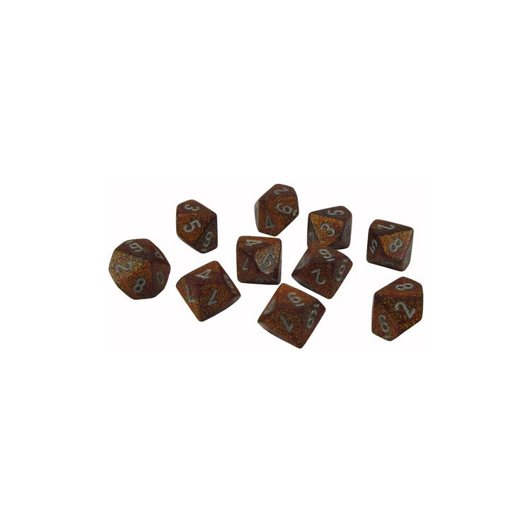 Glitter Polyhedral Gold & Silver d10 dice