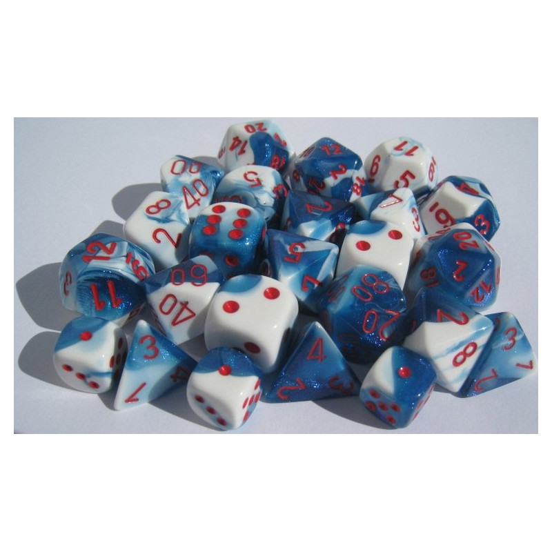 Gemini Polyhedral 7-Dice Set Astral Blue-White/Red