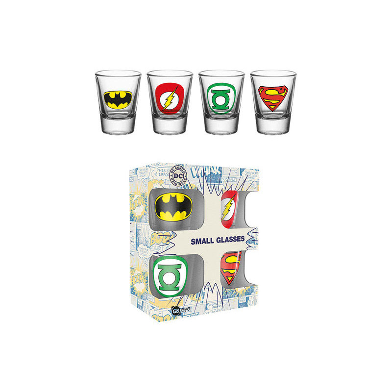 DC Comics Pack de 4 Vasos de Chupitos Logo Mix