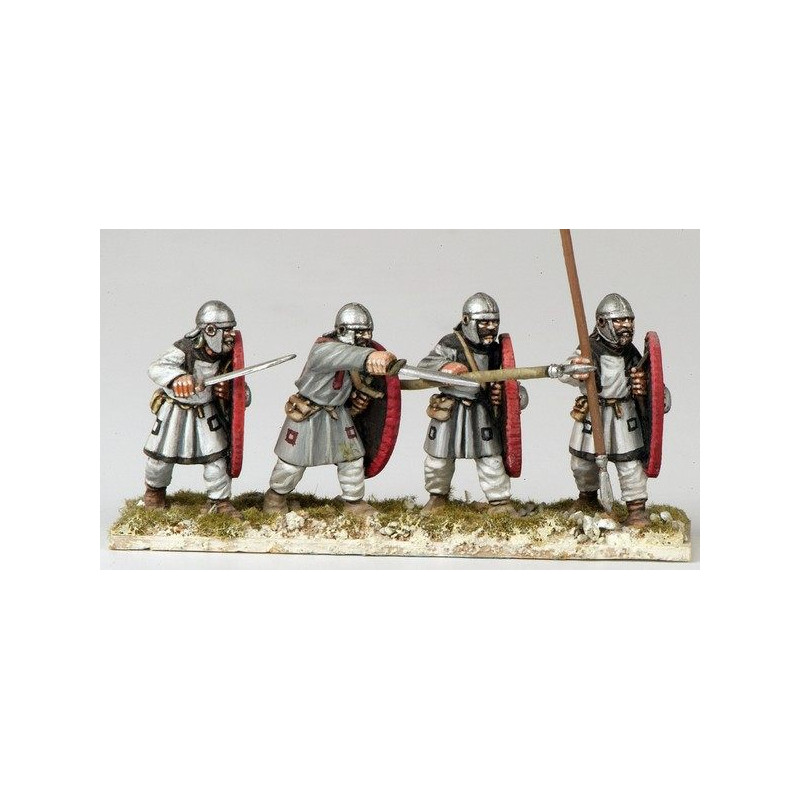 Unarmoured Spearmen, helmet & shield (4)