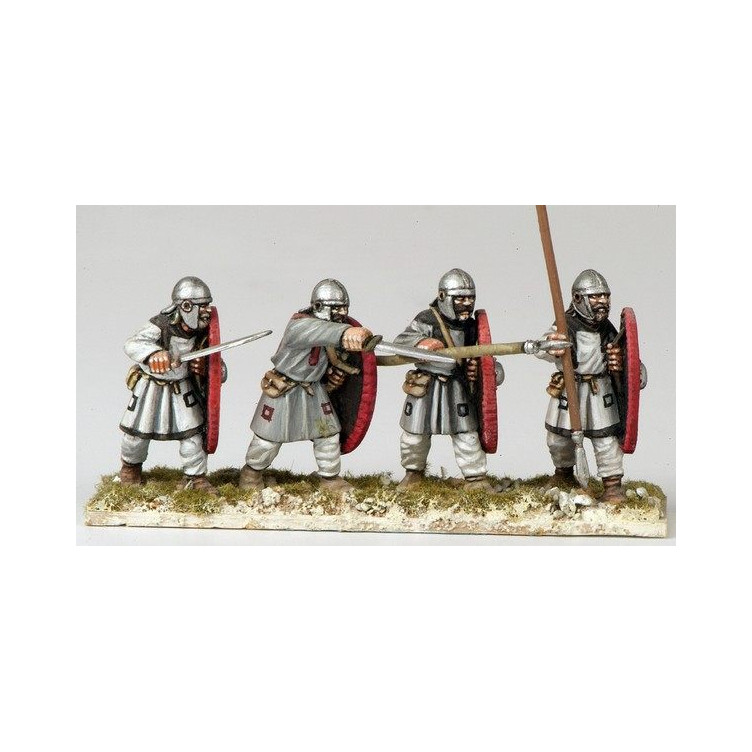 Unarmoured Spearmen, helmet & shield (4)