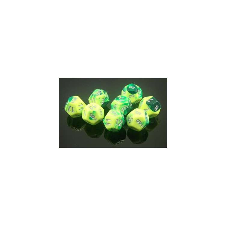 Gemini Polyhedral Green-Yellow w/silver Set of Ten d10's