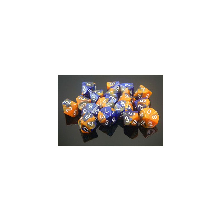 Gemini Polyhedral Blue-Orange w/white Set of Ten d10's