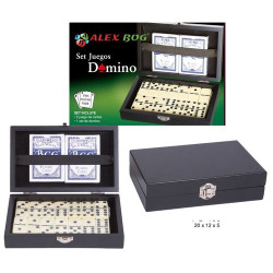 Juego de Domino y Cartas en Madera Negra