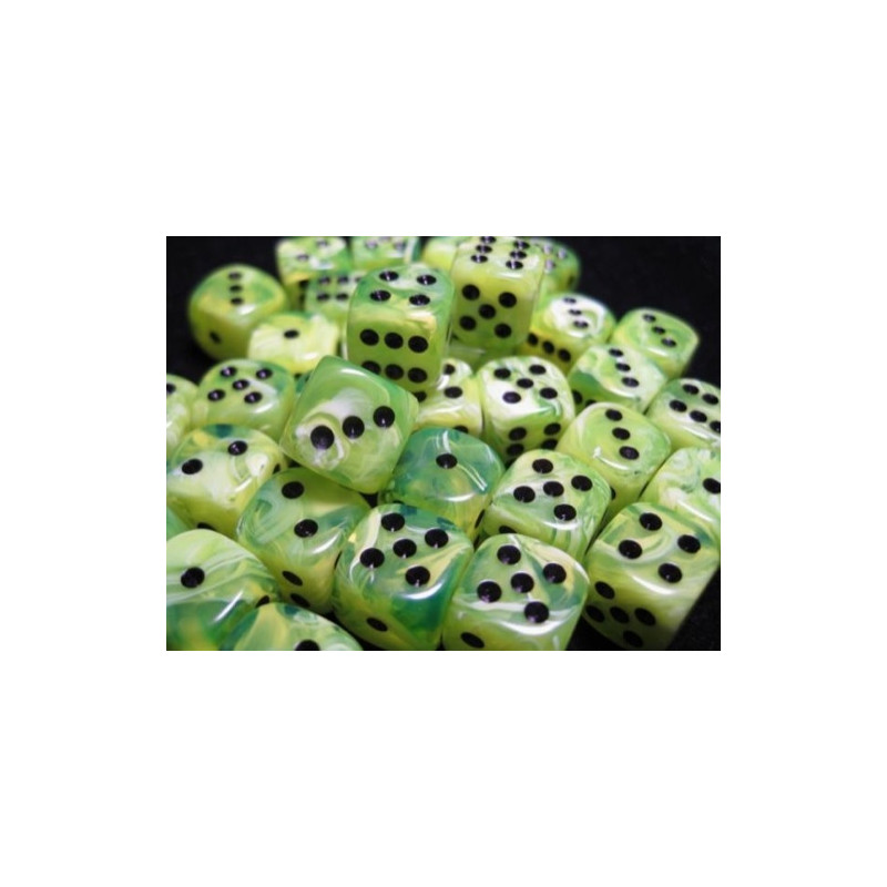 Vortex Bright Green/black12mm d6 (36 Dice)