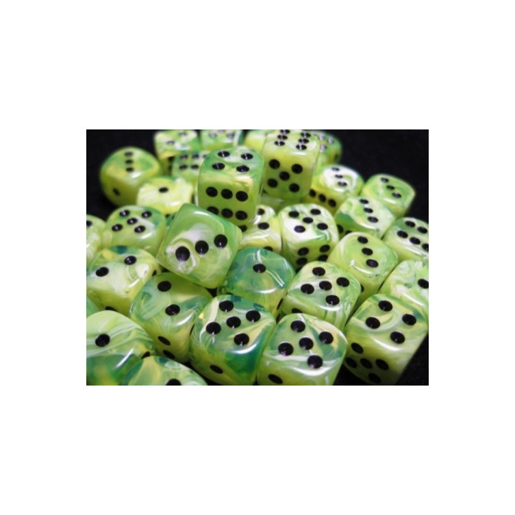 Vortex Bright Green/black12mm d6 (36 Dice)