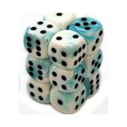 Gemini 16mm d6 White-Teal w/black (12 Dice)