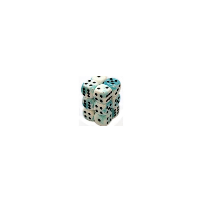 Gemini 16mm d6 White-Teal w/black (12 Dice)