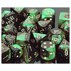 Gemini Polyhedral d10 Set Black-Green w/gold (10 Dice)